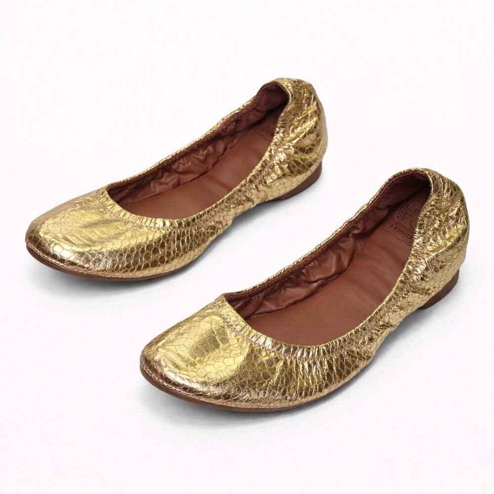 Lucky Brand Emmie Metallic Snake‑Embossed Foldable Ballet Flats – Size 7.5M Boho